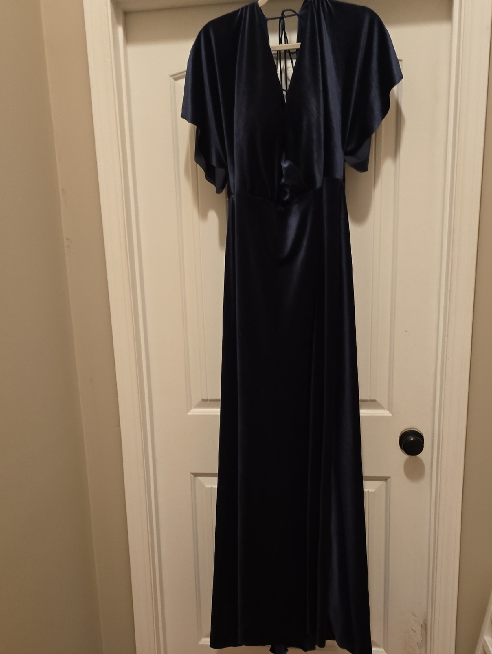BHLDN Jenny Yoo Navy Velvet Maxi Bridesmaid Dress with Flutter Sleeves